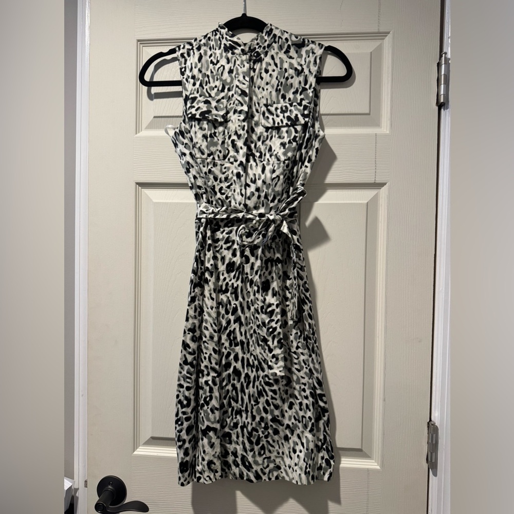 Calvin Klein leopard belted sleeveless dress with pockets-size 4